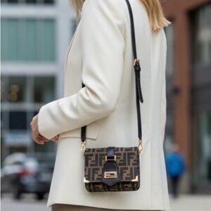 Auth Rare Fendi zucca Double Baguette Crossbody Bag Small adjustable shoulder